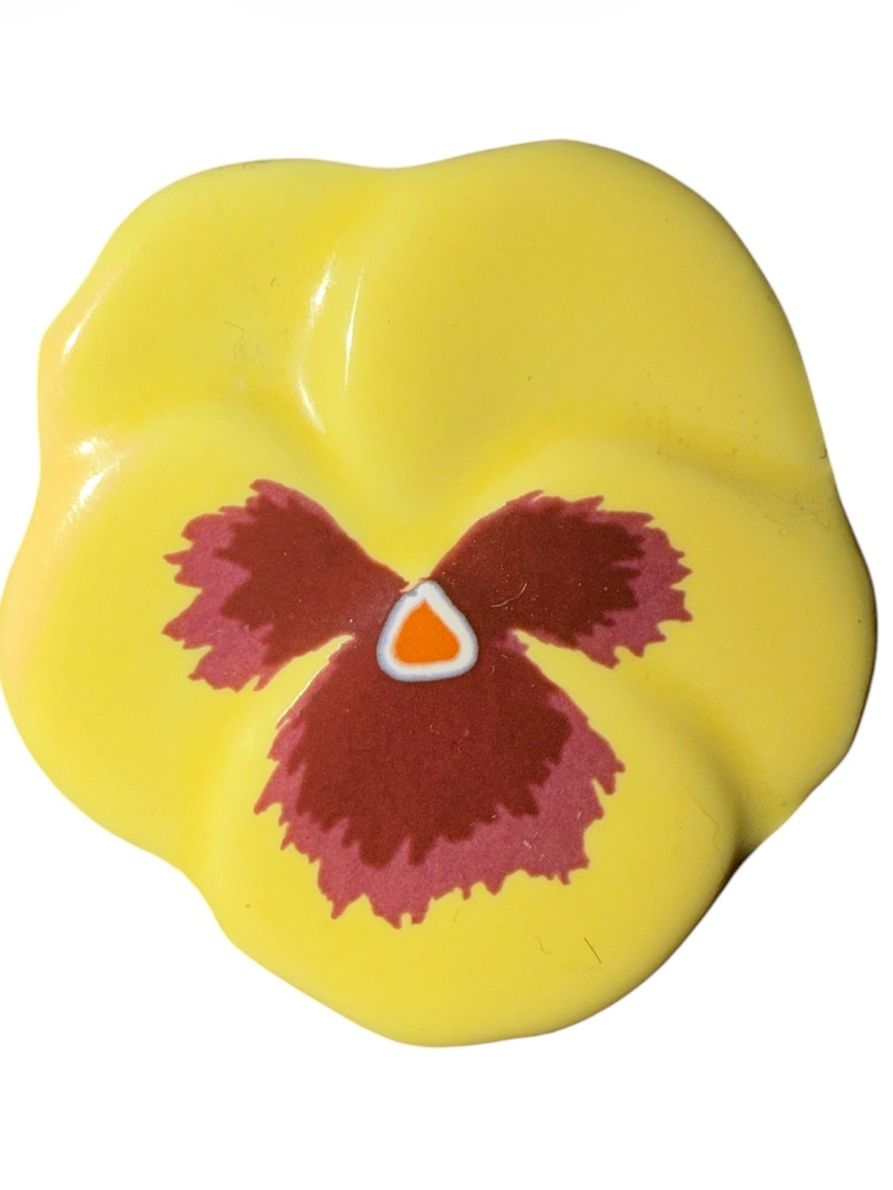 Vintage Avon Yellow Pansy Flower Ceramic Porcelain Brooch Pin